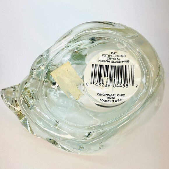 Vintage Indiana Glass Sleeping Cat Crystal Votive Handmade Candle Holder USA - Picture 8 of 9
